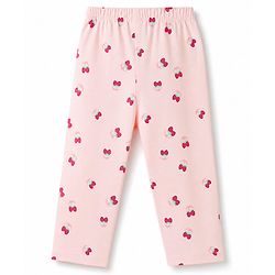 Babyhug Cotton Knit Full Sleeves Top & Pyjama Co-ords Night Suit With Strawberry Print - Pink