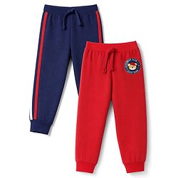 Babyhug 100% Cotton Jersey Knit Full Length Tiger Printed Lounge Pants With Tape Detailing Pack Of 2 - Navy Blue & Red