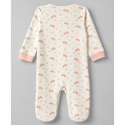 Babyhug 100% Cotton Knit Full Sleeves Footed Sleep Suit with Bunny Print & Bow Applique - Cream