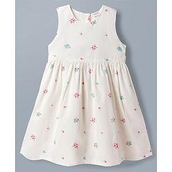 Babyhug Poplin Woven Half Sleeves Shrug With Floral Printed Frock - White