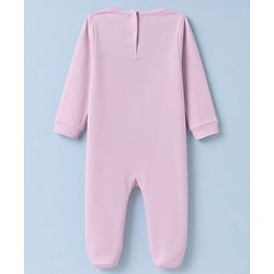Babyhug 100% Cotton Knit Full Sleeves Sleep Suit With Cat Face Embroidery - Pink