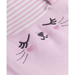 Babyhug 100% Cotton Knit Full Sleeves Sleep Suit With Cat Face Embroidery - Pink