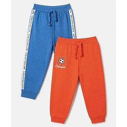 Babyhug 100% Cotton Jersey Knit Full Length Lounge Pant With Text Print Pack of 2 - Red Blue