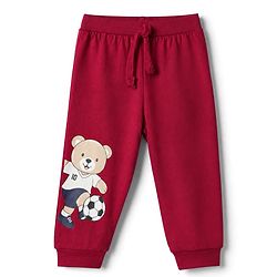 Babyhug 100% Cotton Jersey Knit Full Length Lounge Pant With Tape Detailing & Bear Print Pack of 2 - Red Blue