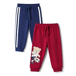 Babyhug 100% Cotton Jersey Knit Full Length Lounge Pant With Tape Detailing & Bear Print Pack of 2 - Red Blue