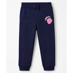 Babyhug Cotton Single Jersey Knit Joggers with Strawberry Print Pack of 2 - Navy Blue & Pink