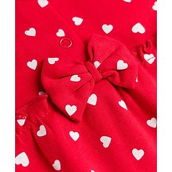 Babyhug 100% Cotton Knit Full Sleeves Sleep Suit with Polka Dots Print & Bow Applique - Red