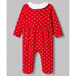 Babyhug 100% Cotton Knit Full Sleeves Sleep Suit with Polka Dots Print & Bow Applique - Red