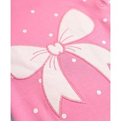Babyhug Cotton Knit Full Sleeves Sleep Suit Night Wear with Frill Details, Bow Patch & Polka Dots Print - Pink