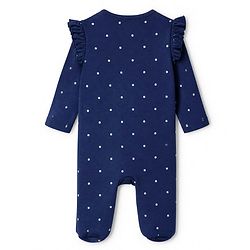 Babyhug Cotton Knit Full Sleeves Sleep Suit with Bear & Polka Dots Print - Navy Blue