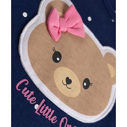 Babyhug Cotton Knit Full Sleeves Sleep Suit with Bear & Polka Dots Print - Navy Blue