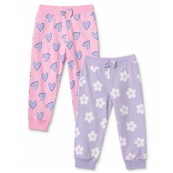 Babyhug 100% Cotton Single Jersey Knit Full Length Track Pant in Pink & Purple Pack of 2