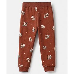 Babyhug Cotton Knit Jogger Fit Full Length Lounge Pants With Floral Print Pack of 2 - Brown Pink