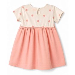 Babyhug Poplin Woven Half Sleeves Frock with Inner Tee Polka Dot Print - Pink