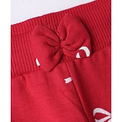 Babyhug Cotton Knit Full Length Jogger Fit Lounge Pants with Bows Print Pack of 3 in Red Black Pink