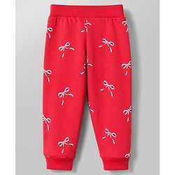 Babyhug Cotton Knit Full Length Jogger Fit Lounge Pants with Bows Print Pack of 3 in Red Black Pink