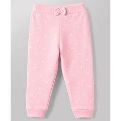 Babyhug Cotton Knit Full Length Jogger Fit Lounge Pants with Bows Print Pack of 3 in Red Black Pink