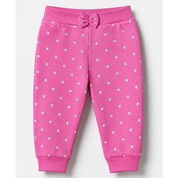 Babyhug Cotton Knit Jogger Fit Full Length Lounge Pant with Bow Print Pack of 3 - Blue Pink Light Pink
