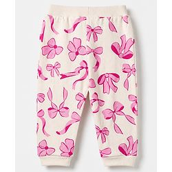 Babyhug Cotton Knit Jogger Fit Full Length Lounge Pant with Bow Print Pack of 3 - Blue Pink Light Pink