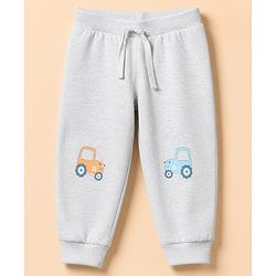 Babyhug Cotton Knit Full Length Jogger Fit Lounge Pant with Tractor Print Pack of 3 in Blue Grey