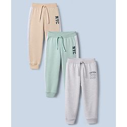 Babyhug Cotton Knit Jogger Fit Full Length Lounge Pant with NYC Print Pack of 3 in Grey