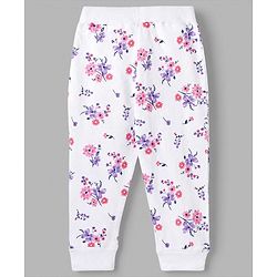 Babyhug 100% Cotton Single Jersey Knit Full Length Lounge Pant With Floral Print Pack of 2 - Purple White