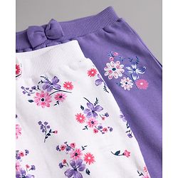 Babyhug 100% Cotton Single Jersey Knit Full Length Lounge Pant With Floral Print Pack of 2 - Purple White