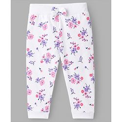 Babyhug 100% Cotton Single Jersey Knit Full Length Lounge Pant With Floral Print Pack of 2 - Purple White