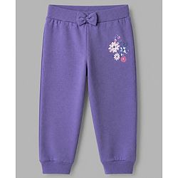 Babyhug 100% Cotton Single Jersey Knit Full Length Lounge Pant With Floral Print Pack of 2 - Purple White