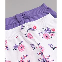 Babyhug 100% Cotton Single Jersey Knit Full Length Lounge Pant With Floral Print Pack of 2 - Purple White