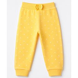 Babyhug Cotton Knit Full Length Lounge Pants With Floral Print Pack of 3 - Yellow Pink Navy Blue