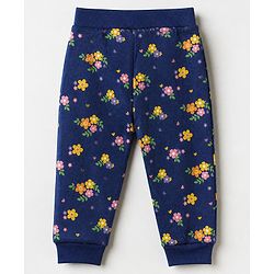 Babyhug Cotton Knit Full Length Lounge Pants With Floral Print Pack of 3 - Yellow Pink Navy Blue