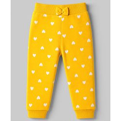 Babyhug 100% Cotton Single Jersey Knit Full Length Lounge Pant Heart Rainbow & Floral Print Pack of 3 - Yellow White & Purple