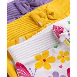 Babyhug 100% Cotton Single Jersey Knit Full Length Lounge Pant Heart Rainbow & Floral Print Pack of 3 - Yellow White & Purple
