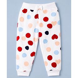 Babyhug 100% Cotton Single Jersey Knit Jogger Fit Full Length Lounge Pant With Polka Dots Print Pack of 3 - Red Pink White