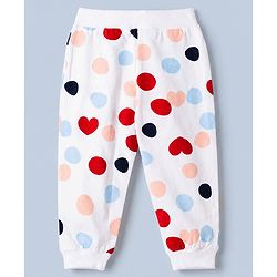 Babyhug 100% Cotton Single Jersey Knit Jogger Fit Full Length Lounge Pant With Polka Dots Print Pack of 3 - Red Pink White