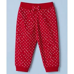 Babyhug 100% Cotton Single Jersey Knit Jogger Fit Full Length Lounge Pant With Polka Dots Print Pack of 3 - Red Pink White