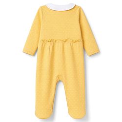 Babyhug 100% Cotton Knit Full Sleeves Sleep Suit with Floral Embroidery - Yellow