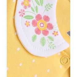 Babyhug 100% Cotton Knit Full Sleeves Sleep Suit with Floral Embroidery - Yellow