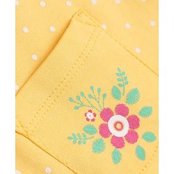 Babyhug 100% Cotton Knit Full Sleeves Sleep Suit with Floral Embroidery - Yellow