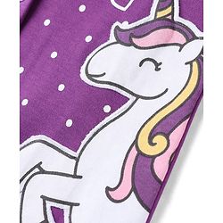 Babyhug 100% Cotton Knit Full Sleeves Sleep Suit with Polka Dots & Unicorn - Purple
