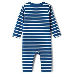 Babyhug Cotton Knit Full Sleeves Sleep Suit Nightwear with Striped & Lion Patch in Navy Blue