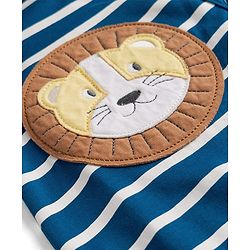 Babyhug Cotton Knit Full Sleeves Sleep Suit Nightwear with Striped & Lion Patch in Navy Blue