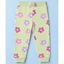 Babyhug 100% Cotton Single Jersey Knit Full Length Lounge Pant With Butterfly & Floral Print Pack of 3 - Blue Pink Green
