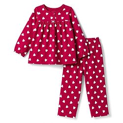 Babyhug 100% Cotton Knit Full Sleeves Co-Ords T-Shirt & Pyjama Night Suit with Heart Print - Red