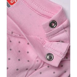 Babyhug 100% Cotton Knit Full Sleeves Top & Pyjama Night Suit with Dotted Print & Bow Applique - Pink