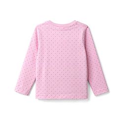 Babyhug 100% Cotton Knit Full Sleeves Top & Pyjama Night Suit with Dotted Print & Bow Applique - Pink