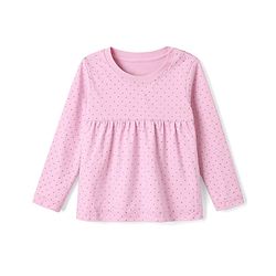 Babyhug 100% Cotton Knit Full Sleeves Top & Pyjama Night Suit with Dotted Print & Bow Applique - Pink