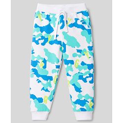 Babyhug Cotton Single Jersey Knit Full Length Striped Lounge Pant with Text & Camouflage Print Pack of 3 - Blue & White