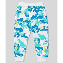 Babyhug Cotton Single Jersey Knit Full Length Striped Lounge Pant with Text & Camouflage Print Pack of 3 - Blue & White